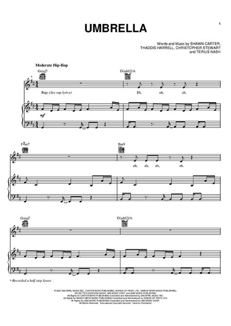 Umbrella Sheet Music By Rihanna Jay Z For Piano Vocal Chords Sheet Music Now