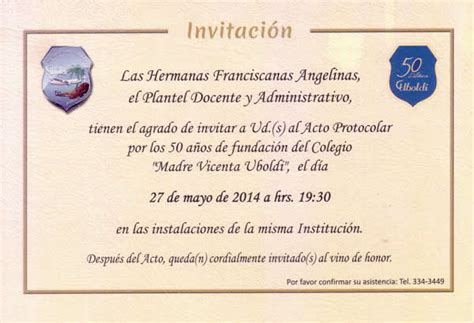 Invitaci N Acto Protocolar Por Los A Os De Fundaci N Del Colegio