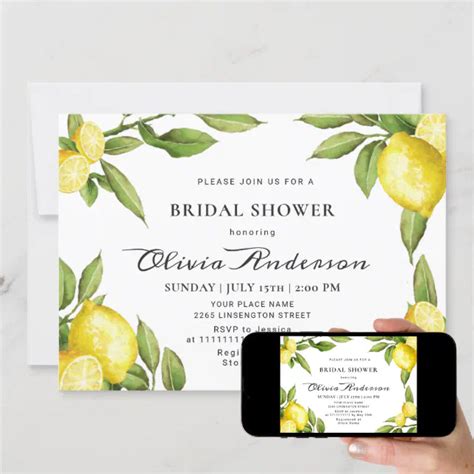 Lemons Chic Greenery Watercolor Bridal Shower Invitation Zazzle