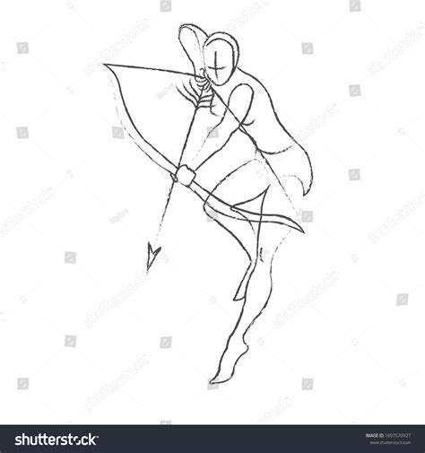 Sketch Silhouette Girl Archer Dynamic Pose Stock Vector (Royalty Free ...