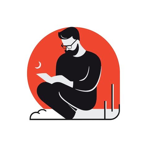 Premium Vector A Man With Glasses Reading A Book In Front Of A Red