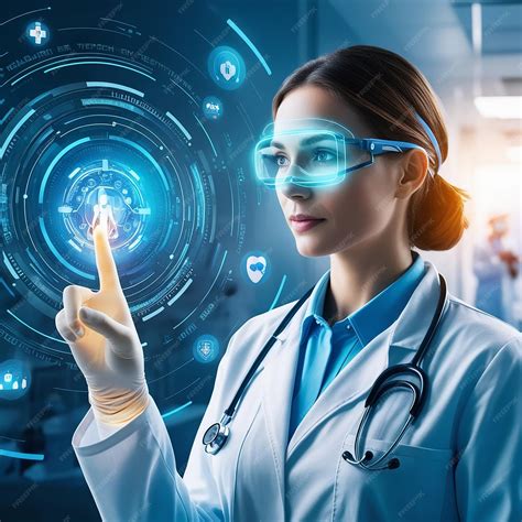 Medical worker touch virtual medical revolution and advance of