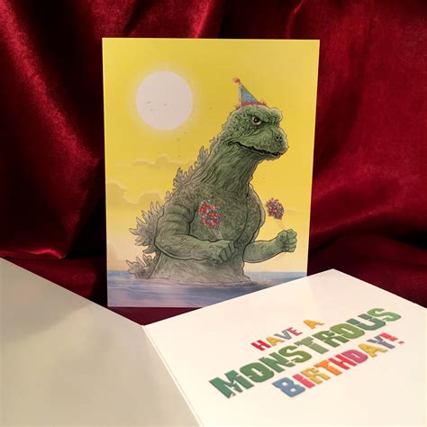 Godzilla Birthday Card Etsy