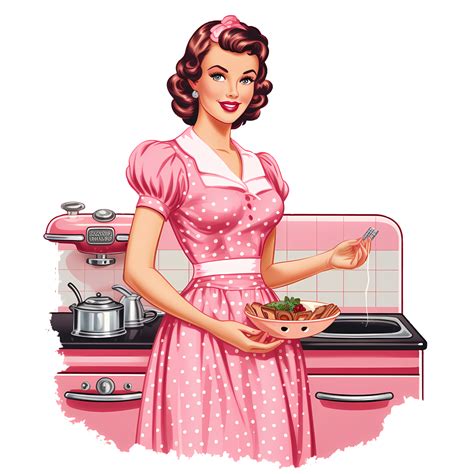 Vintage Pink Housewife Illustration AI Generative 27235828 PNG