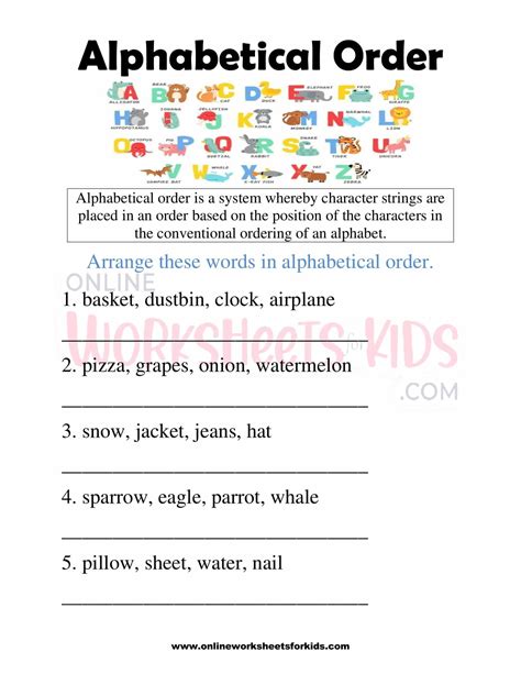 Alphabetical Order Worksheets For Grade 1 4