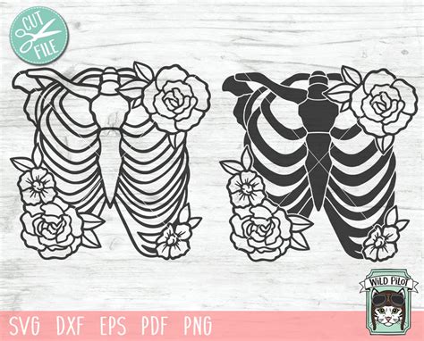 Ribcage Flowers Svg File Rib Cage Floral Cut File Skeleton Flower Svg