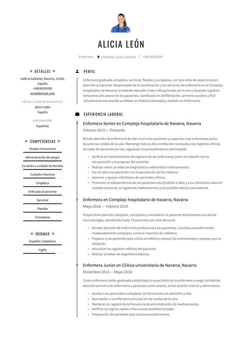 Curr Culum Para Enfermera Plantillas Crea Tu Cv Gratis