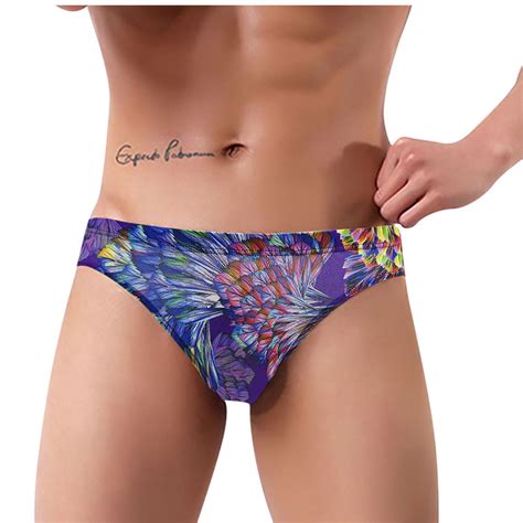 Men S Briefs Ice Silk Triangle Bikini Underwear Print Breathable Briefs