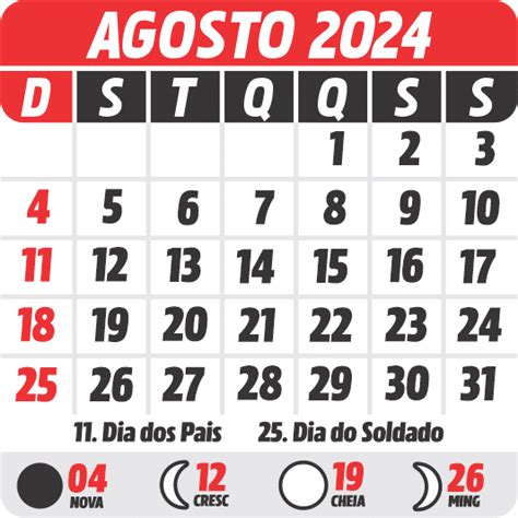 Calendário Agosto 2024 Fases da Lua Calendário julho Calendário