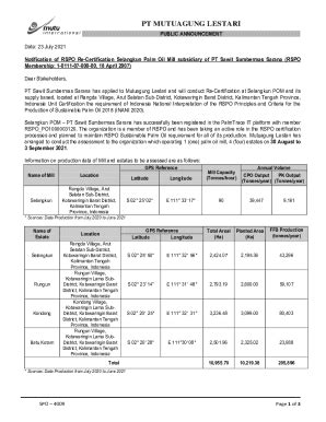 Fillable Online Notification Of RSPO Re Certification Of Selangkun POM