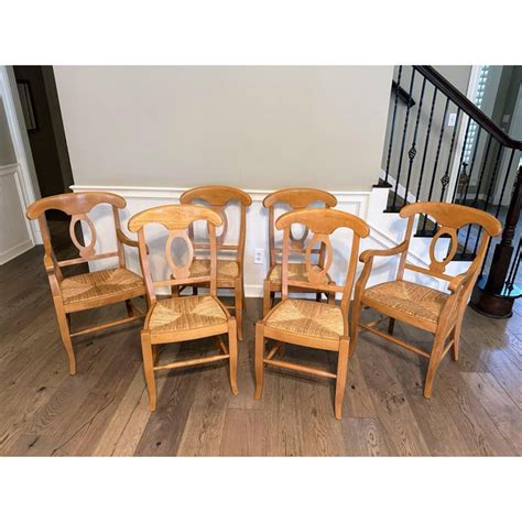 Pottery Barn Napoleon Dining Chairs With Rush Seats Set Of 6 Chairish