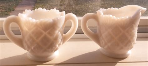 Vintage White Milk Glass Sugar And Creamer Set With Silver