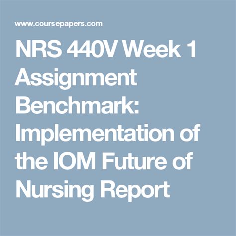 NRS 440V Week 1 Assignment Benchmark Implementation Of The IOM Future