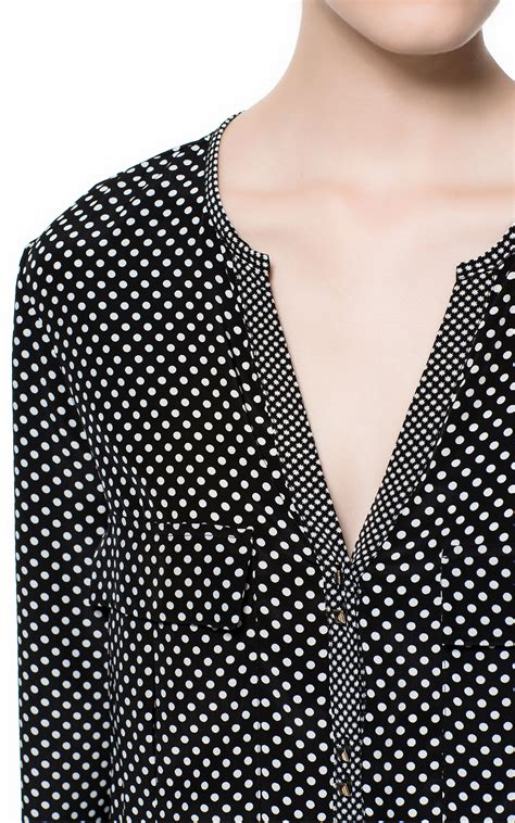 Zara Polka Dot Printed Blouse In Black Lyst