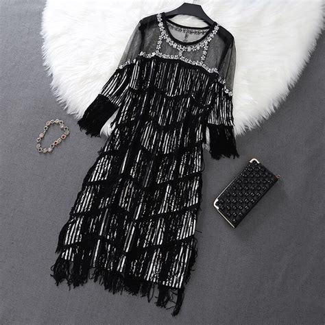 New Female O Neck Stars Sequined Mesh Shiny Fairy Dress Women Elegant