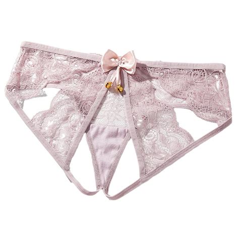 Buyisi Women Lace T Back Thong G String Panties Lingerie Knickers Open Crotch Underwear Pink L
