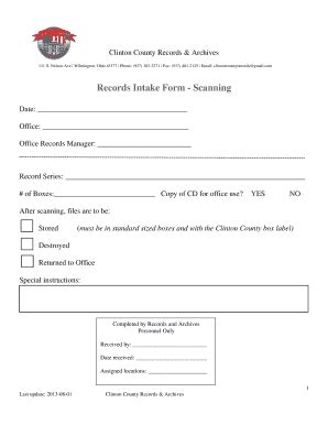 Fillable Online Co Clinton Oh Records Intake Form Scanning Clinton