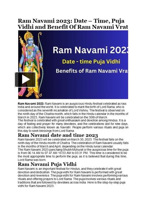 PPT Ram Navami 2023 Date Time Puja Vidhi And Benefit Of Ram