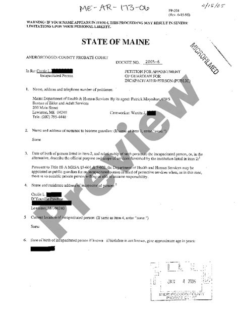 Maine Petition For Appointment Of Guardian For Incapacitated Person