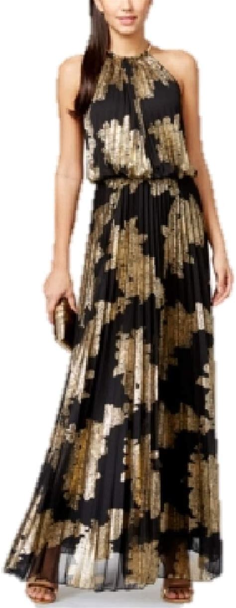 Amazon MSK Women S Metallic Print Pleated Blouson Gown Black Size