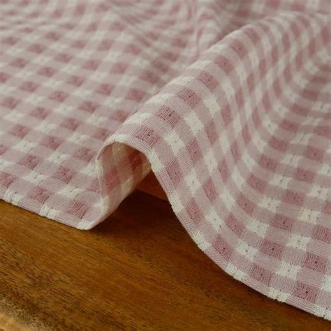 Tissu Coton Textur Carreaux Vichy Vieux Rose