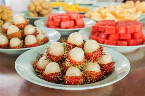 Peeled Rambutan Stuffed With Pineapple In Syrup Stock Photo Image Of