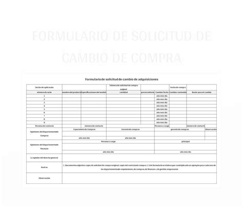 Plantilla De Excel Formulario De Solicitud De Cambio De Compra Y Hoja