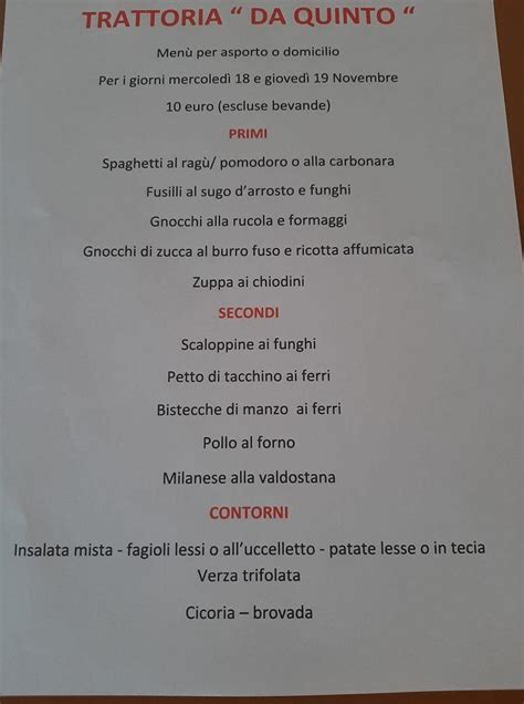 Menu At Bar Trattoria Da Quinto Magnano In Riviera