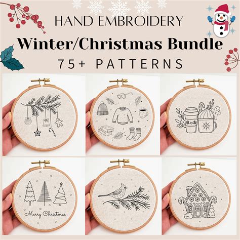 Christmas Winter Embroidery Pattern Bundle Ornament Hand Embroidery