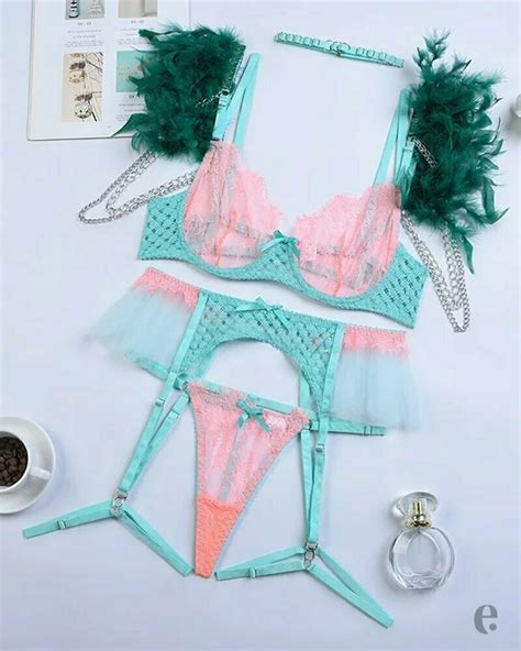 Buy Floral Lace Feather Lingerie Set With Garter Online In Nepal