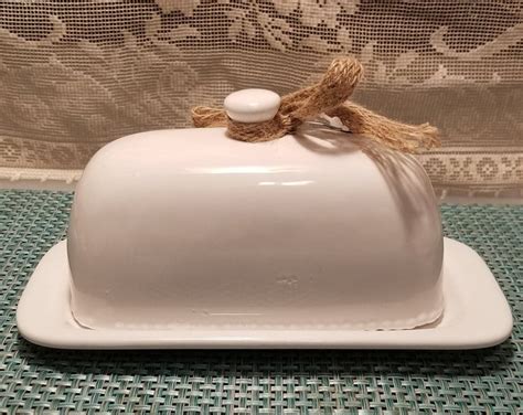 White Ceramic Butter Dish By Isola Etsy