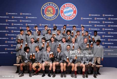 The Team Of Fc Bayern München Pose At The Fc Bayern Muenchen And