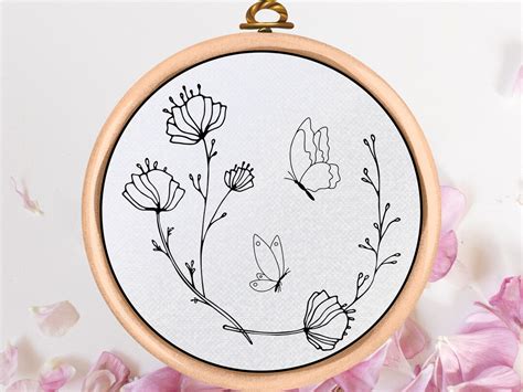 Butterfly Hand Embroidery Pattern Floral Embroidery Pdf Pattern Instant Download Butterfly And