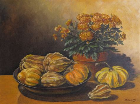 Pumpkins Still Life Original Oil Painting Handmade