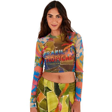 Blusa Cropped Farm Brasil Tropical Estampa Exclusiva