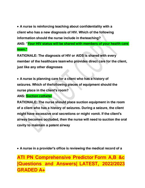 SOLUTION Ati Pn Comprehensive Predictor Form A B C Studypool