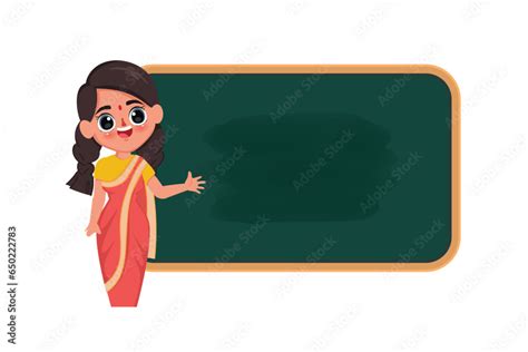 Cute cartoon indian teacher teaching in the classroom. Back to school ...