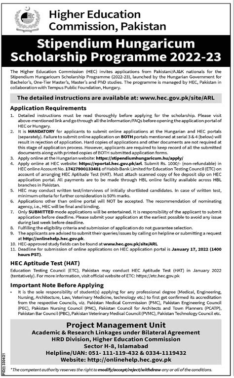 Hec Stipendium Hungaricum Scholarship 2021 2025 Job Advertisement Pakistan