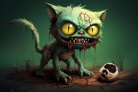 Premium AI Image | New Zombie cat cartoon Scary evil animal Generate Ai