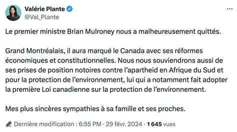 Brian Mulroney est décédé à 84 ans