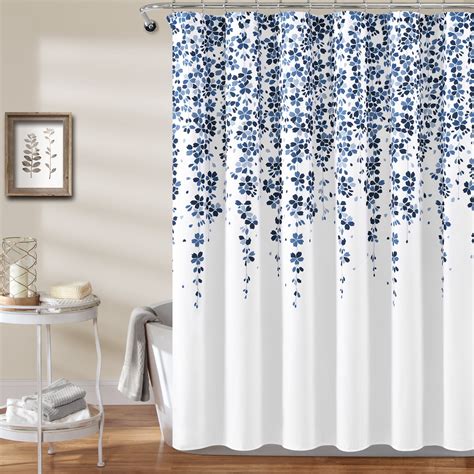 Lush Decor Weeping Flower Shower Curtain Navy Blue Single 72X72