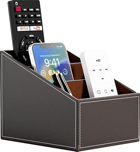 Pu Leather Remote Control Holder With 3 Compartments