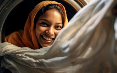 Premium Ai Image Indian Woman With Washing Machine