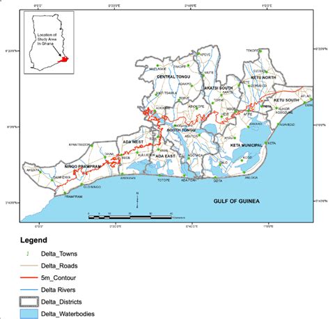 Map Of The Volta Delta Region In Ghana Showing The Administration