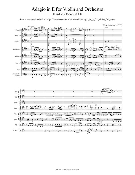 Adagio in E for Violin and Orchestra - Full Score Sheet music for Flute ...