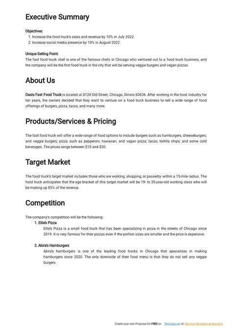 FREE Fast Food Truck Business Plan Sample In Google Docs Word PDF