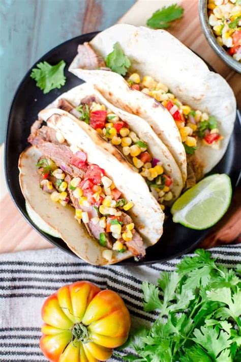 Grilled Chipotle Steak Tacos With Grilled Corn Salsa Greens And Chocolate