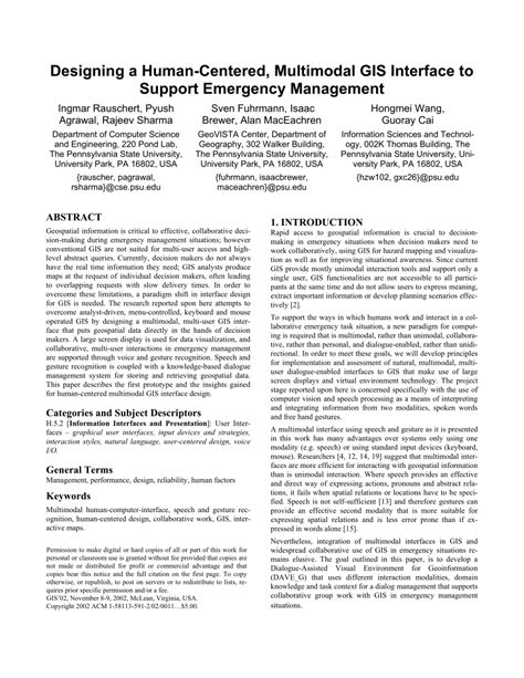 Pdf Designing A Human Centered Multimodal Gis Interface To Support