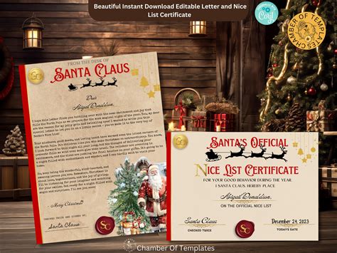 Editable Bundle Letter From Santa Nice List Certificate Editable Printable Instant Download From