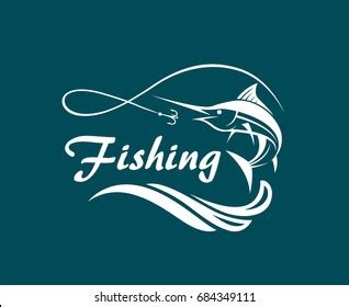 Fishing Emblem Catfish Waves Hook Stock Vector Royalty Free